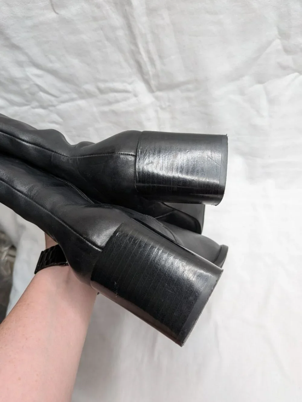 Vintage y2k Nine West Black Leather Square-Toe Knee-High Boots Size 7.5